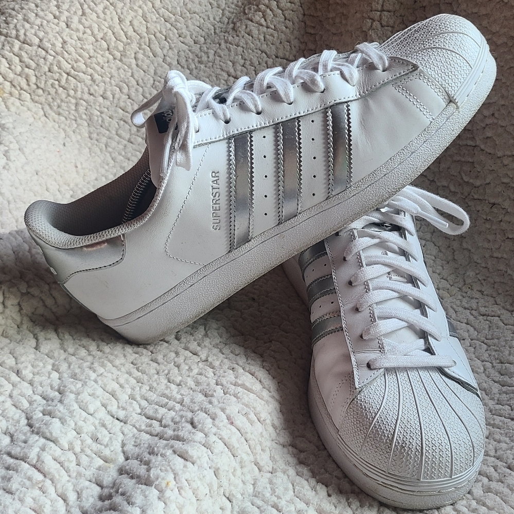 Adidas Originals White Sneakers with Silver Stripes